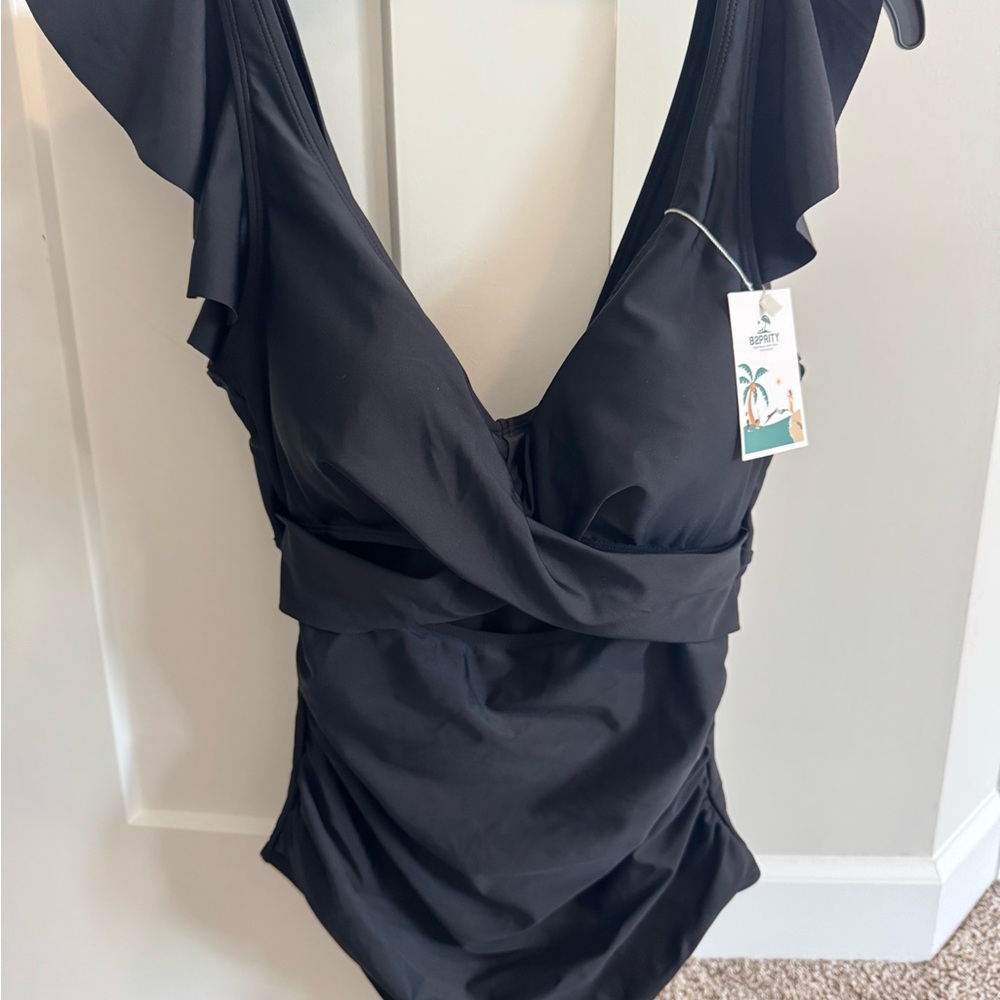 Black Ruffled One-Piece Swimsuit
